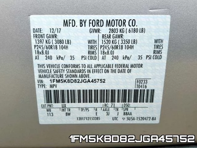 1FM5K8D82JGA45752 фото 2