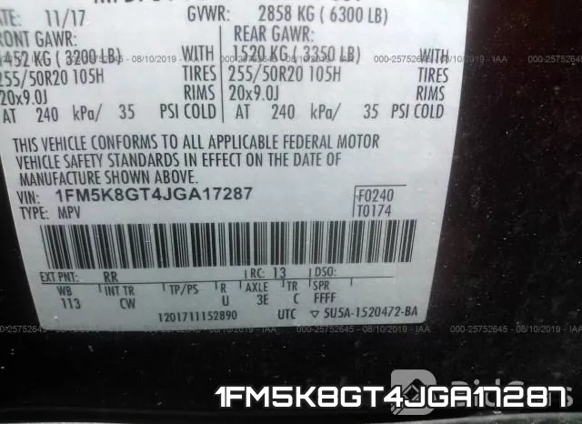 1FM5K8GT4JGA17287 фото 10
