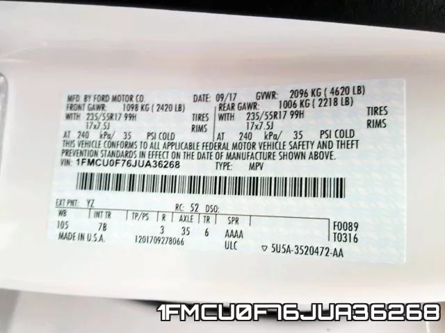 1FMCU0F76JUA36268 фото 2