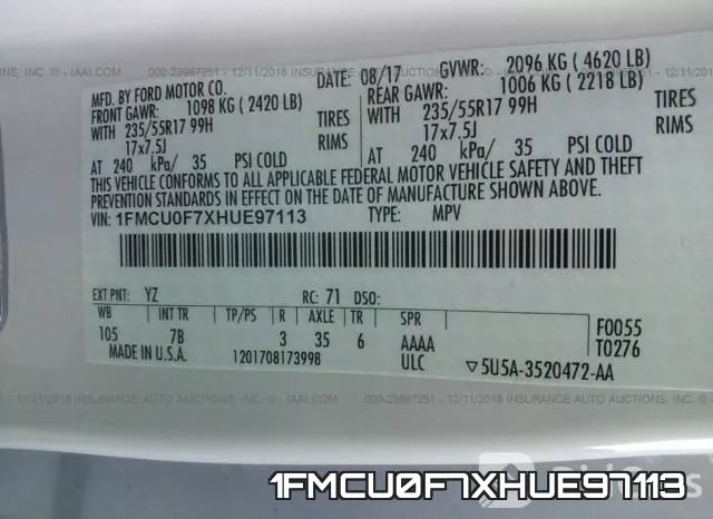 1FMCU0F7XHUE97113 фото 10