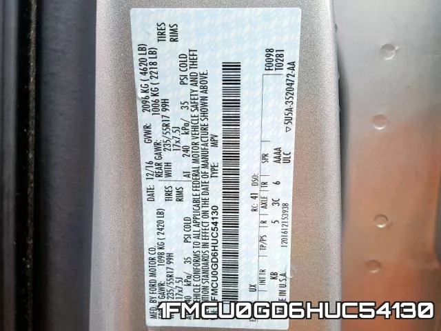 1FMCU0GD6HUC54130 фото 2
