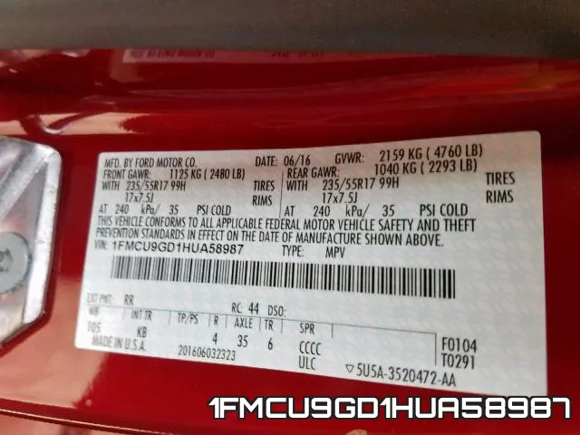 1FMCU9GD1HUA58987 фото 2