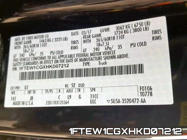 1FTEW1CGXHKD07212 фото 2