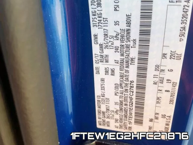 1FTEW1EG2HFC27876 фото 2