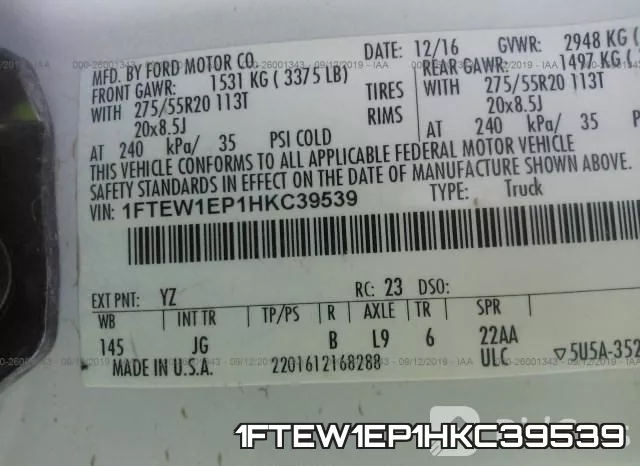 1FTEW1EP1HKC39539 фото 10