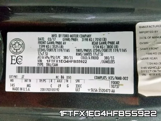 1FTFX1EG4HFB55922 фото 2