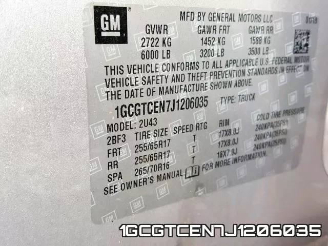 1GCGTCEN7J1206035 фото 2