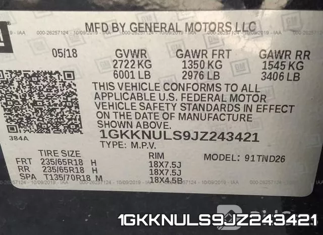 1GKKNULS9JZ243421 фото 10
