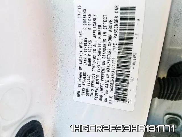 1HGCR2F33HA131771 фото 2