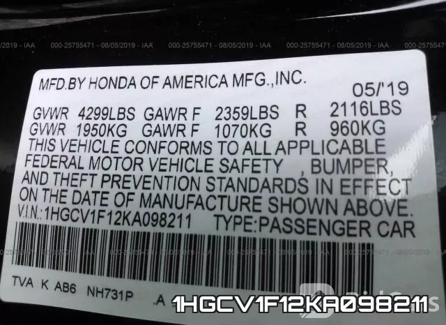 1HGCV1F12KA098211 фото 10