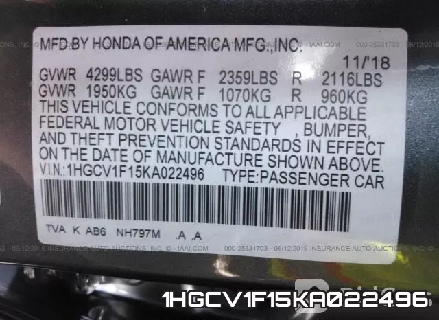 1HGCV1F15KA022496 фото 10
