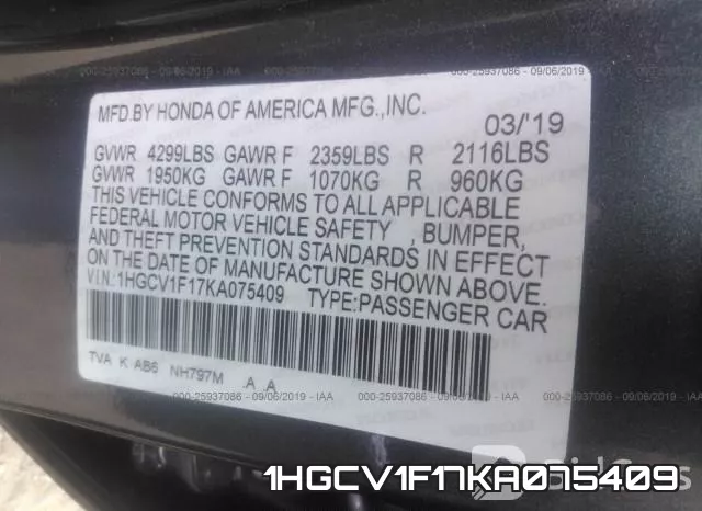 1HGCV1F17KA075409 фото 10