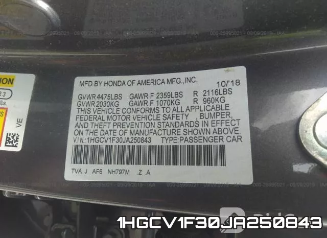 1HGCV1F30JA250843 фото 10