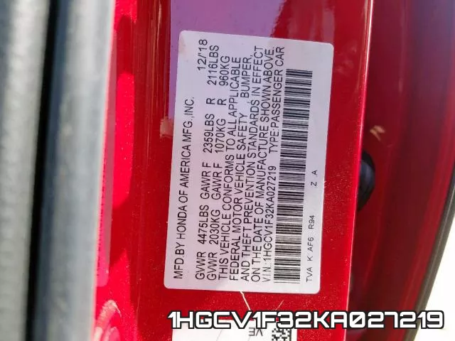 1HGCV1F32KA027219 фото 2
