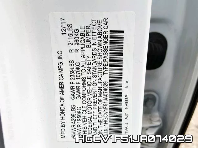 1HGCV1F51JA074029 фото 2
