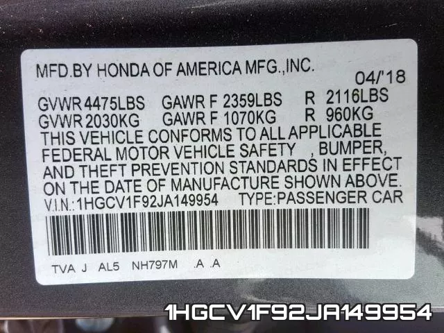 1HGCV1F92JA149954 фото 2