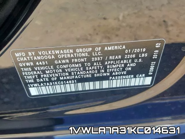 1VWLA7A31KC014631 фото 2