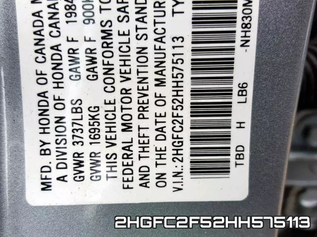 2HGFC2F52HH575113 фото 2