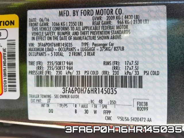 3FA6P0H76HR145035 фото 2