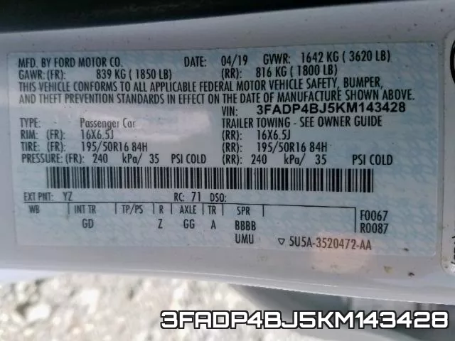 3FADP4BJ5KM143428 фото 2