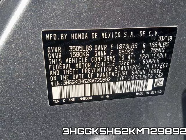 3HGGK5H62KM729892 фото 2