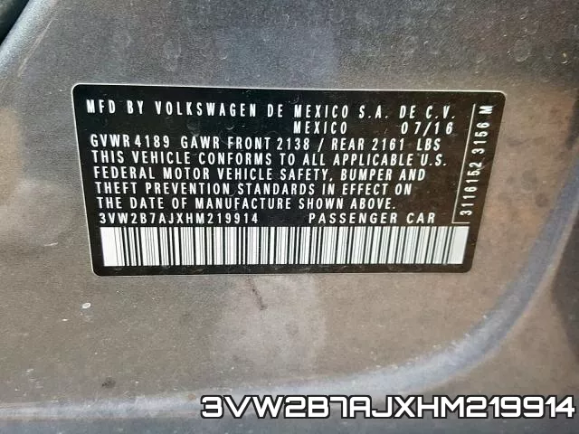 3VW2B7AJXHM219914 фото 2