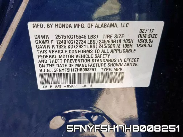 5FNYF5H17HB008251 фото 2