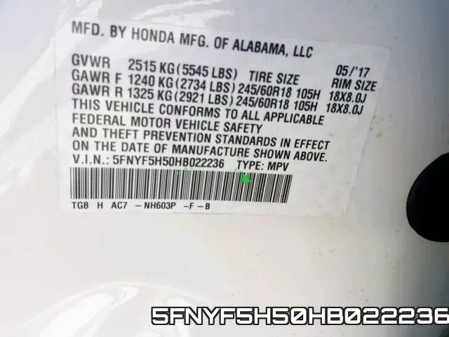 5FNYF5H50HB022236 фото 2