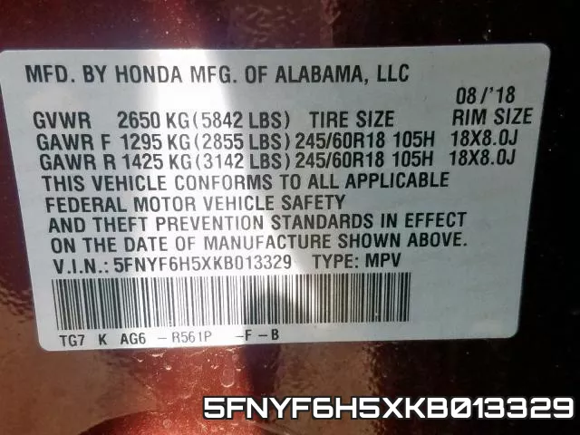5FNYF6H5XKB013329 фото 2