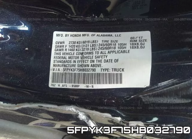 5FPYK3F75HB032790 фото 10