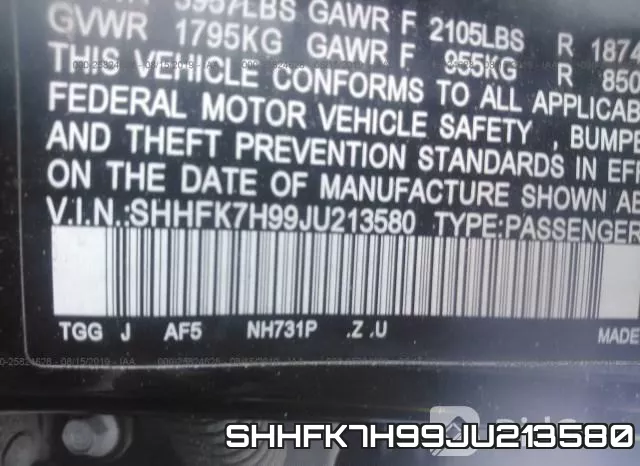 SHHFK7H99JU213580 фото 10