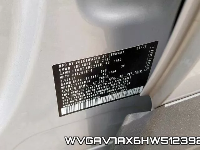 WVGAV7AX6HW512392 фото 2