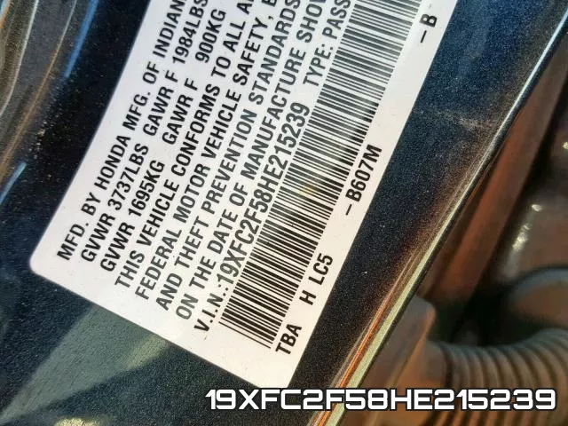 19XFC2F58HE215239 фото 2