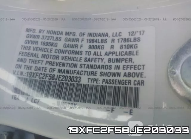 19XFC2F58JE203033 фото 10