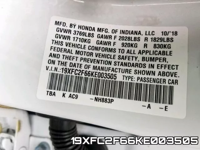 19XFC2F66KE003505 фото 2