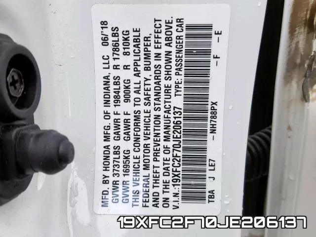 19XFC2F70JE206137 фото 2