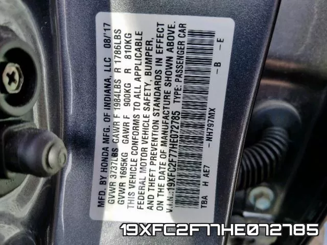 19XFC2F77HE072785 фото 2