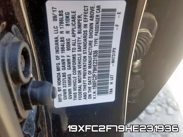 19XFC2F79HE231936 фото 2