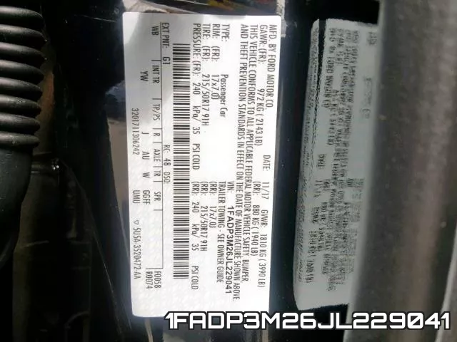 1FADP3M26JL229041 фото 2