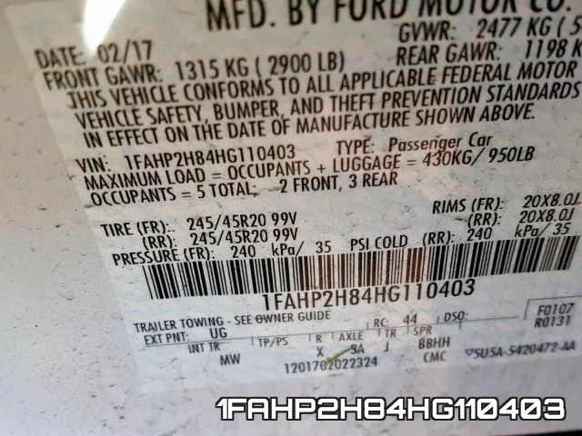 1FAHP2H84HG110403 фото 2