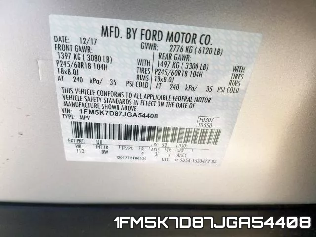 1FM5K7D87JGA54408 фото 2