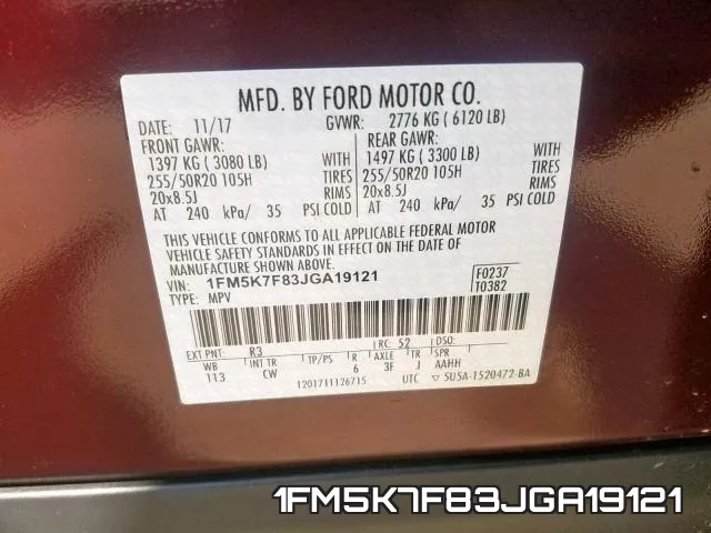 1FM5K7F83JGA19121 фото 2