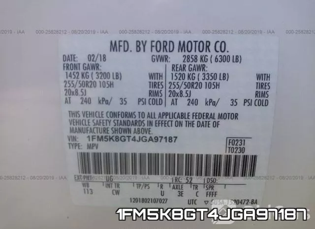 1FM5K8GT4JGA97187 фото 9
