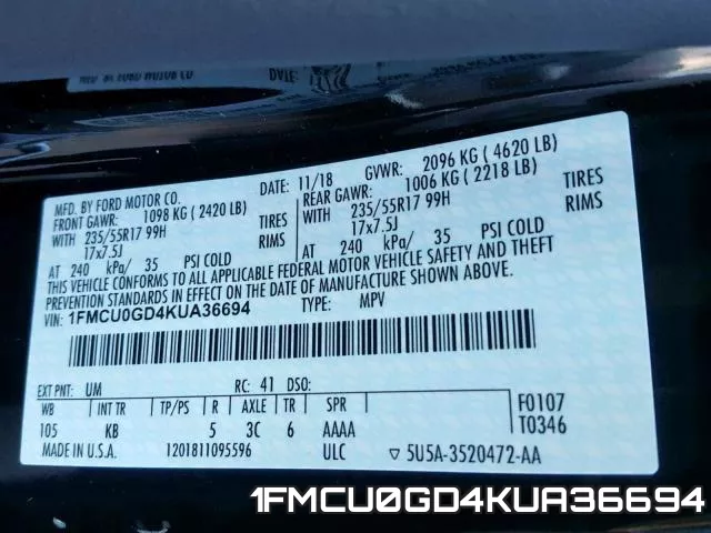 1FMCU0GD4KUA36694 фото 2