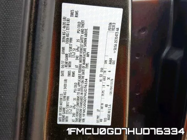 1FMCU0GD7HUD76334 фото 2