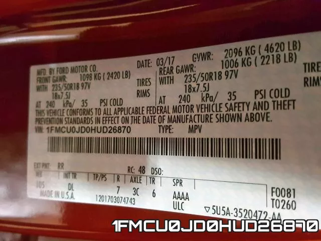 1FMCU0JD0HUD26870 фото 2