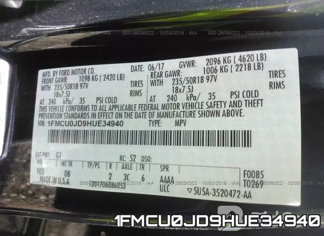 1FMCU0JD9HUE34940 фото 10