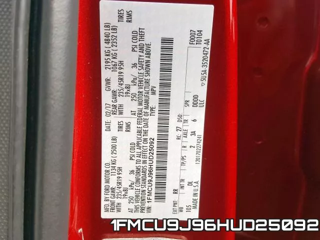 1FMCU9J96HUD25092 фото 2