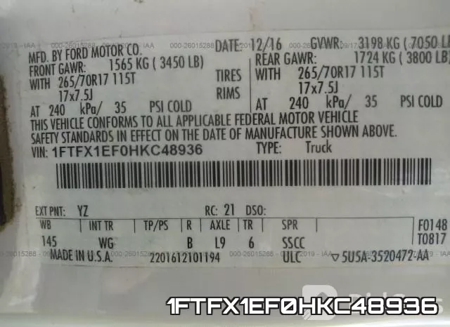 1FTFX1EF0HKC48936 фото 10