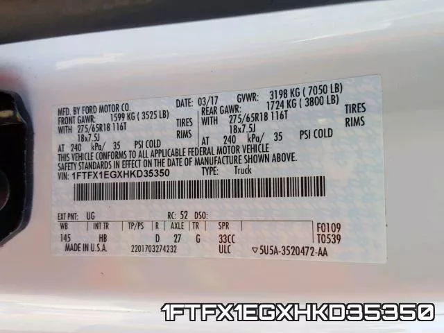 1FTFX1EGXHKD35350 фото 2